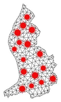 Network Polygonal Map of Liechtenstein with Red Covid Elements Stock Illustration