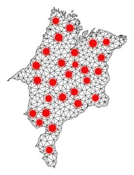 Network Polygonal Map of Maranhao State with Red Covid Elements 스톡 일러스트