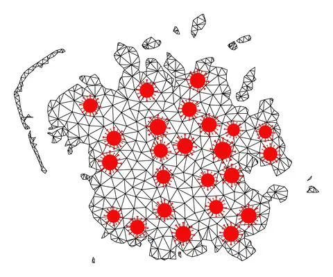 Network Polygonal Map of Micronesia Island with Red Infectious Elements イラスト素材