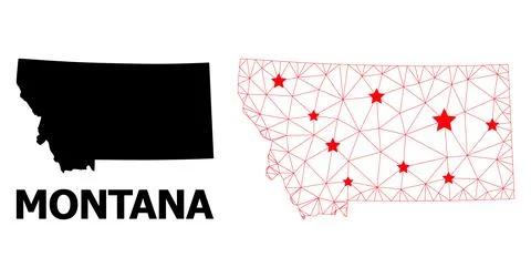 Network Polygonal Map of Montana State with Red Stars Stock Illustration