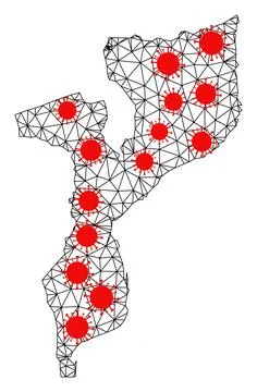 Network Polygonal Map of Mozambique with Red Covid Nodes Stock Illustration