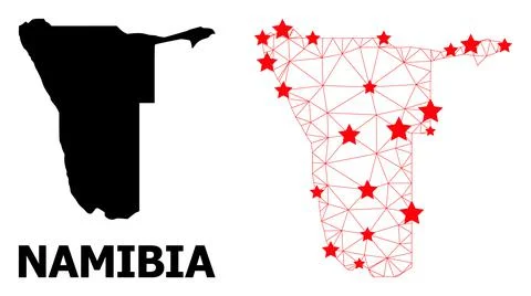 Network Polygonal Map of Namibia with Red Stars Stock Illustration