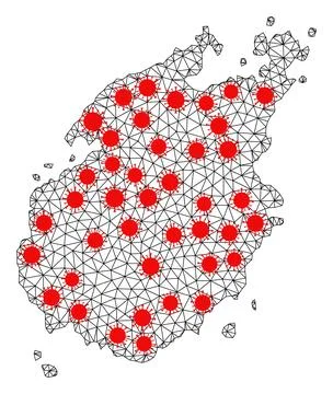 Network Polygonal Map of Paros Island with Red Infectious Elements Illustrazione stock