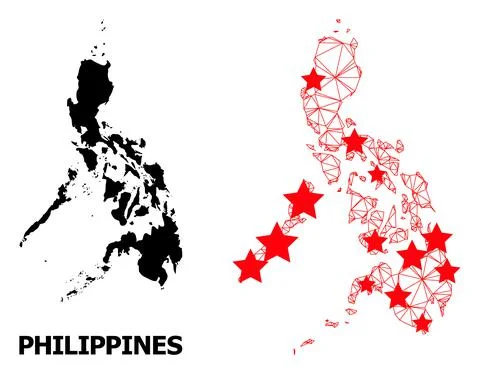 Network Polygonal Map of Philippines with Red Stars Stock Illustration