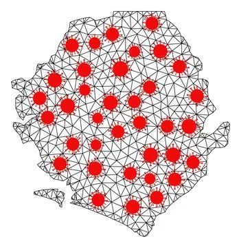 Network Polygonal Map of Sierra Leone with Red Virus Nodes 库存插图
