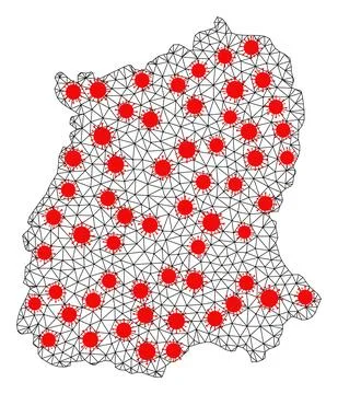 Network Polygonal Map of Sikkim State with Red Coronavirus Elements イラスト素材