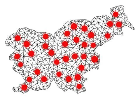 Network Polygonal Map of Slovenia with Red Covid Elements Ilustración de archivo