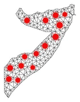 Network Polygonal Map of Somalia with Red Infection Nodes Stock Illustration