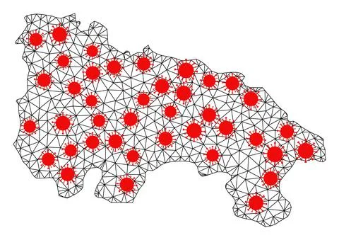Network Polygonal Map of Spain - La Rioja with Red Infection Elements Stock Illustration