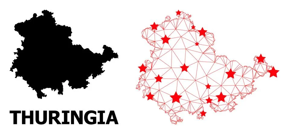 Network Polygonal Map of Thuringia State with Red Stars イラスト素材
