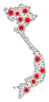 Network Polygonal Map of Vietnam with Red Covid Nodes イラスト素材