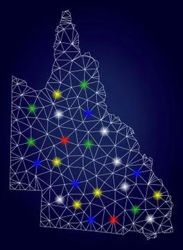 Network Polygonal Vector Australian Queensland Map with Colorful Glow Spots Illustrazione stock