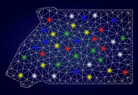 Network Polygonal Vector Equatorial Guinea Map with Colorful Glare Spots Stock Illustration