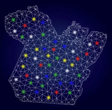 Network Polygonal Vector Paral State Map with Color Glowing Spots Stock Illustration