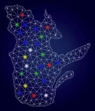 Network Polygonal Vector Quebec Province Map with Colored Glare Spots Stock Illustration