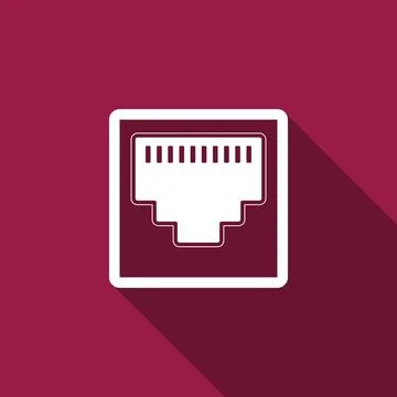 Network port - cable socket icon isolated with long shadow. LAN port icon 库存插图