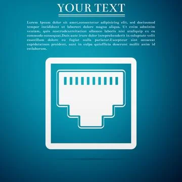 Network port - cable socket icon isolated on blue background. LAN port icon Illustrazione stock