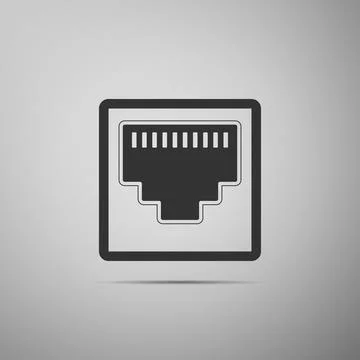 Network port - cable socket icon isolated on grey background. LAN port icon Illustrazione stock