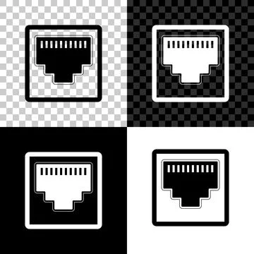 Network port - cable socket icon isolated on black, white and transparent Stock Illustration