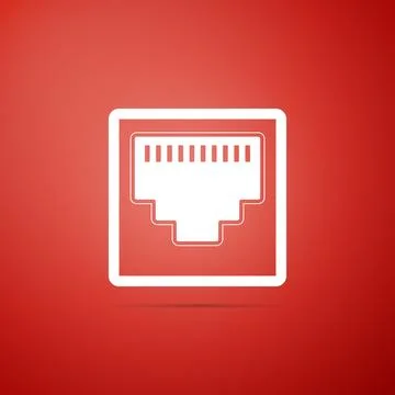 Network port - cable socket icon isolated on red background. LAN port icon Stockillustratie