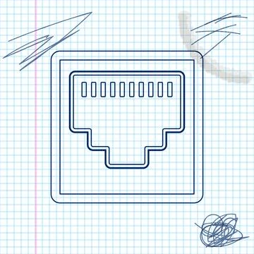 Network port - cable socket line sketch icon isolated on white background. LAN Stock Illustration