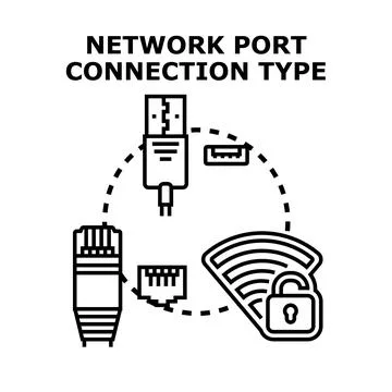 Network port connection type choosing digital connectivity Stock Illustration