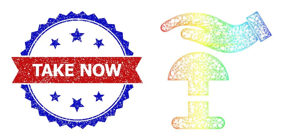 Network Press Alarm Button Web Mesh Icon with Spectral Gradient and Grunge Illustrazione stock