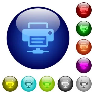 Network printer color glass buttons Illustrazione stock