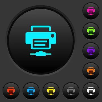 Network printer dark push buttons with color icons Stock Illustration