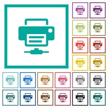 Network printer flat color icons with quadrant frames Illustrazione stock