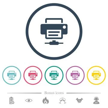 Network printer flat color icons in round outlines イラスト素材