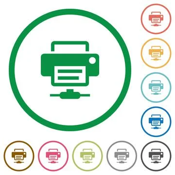 Network printer flat icons with outlines Illustrazione stock