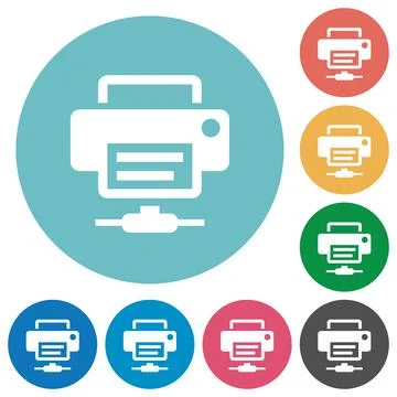 Network printer flat round icons Stock Illustration