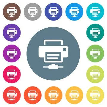 Network printer flat white icons on round color backgrounds イラスト素材