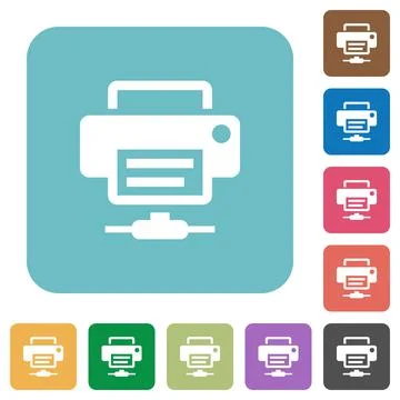 Network printer rounded square flat icons Illustrazione stock