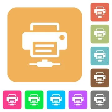 Network printer rounded square flat icons Stock Illustration
