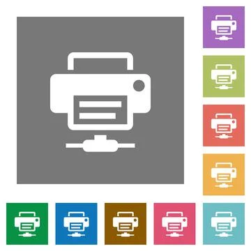 Network printer square flat icons Stock Illustration