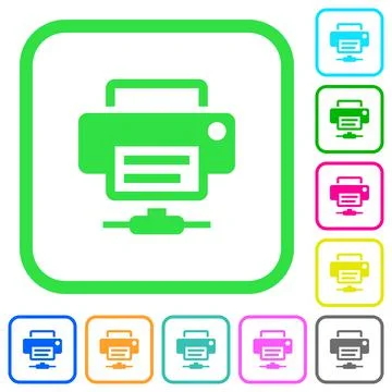Network printer vivid colored flat icons Illustrazione stock