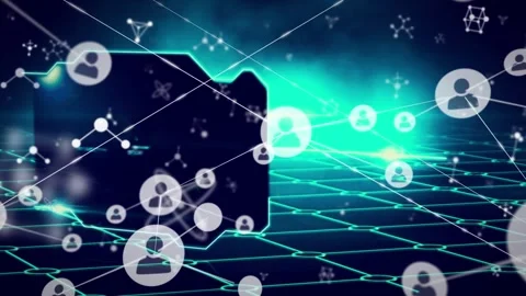 Network of profile icons and network of profile icons against light trails Видео 327900348