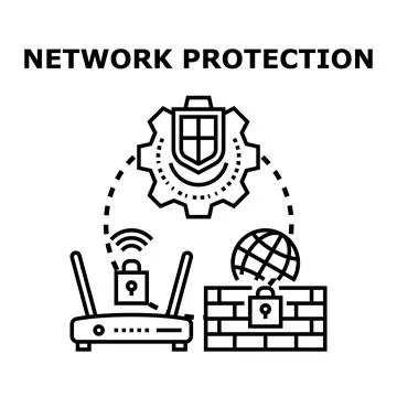 Network protection system concept securing internet data Stock Illustration