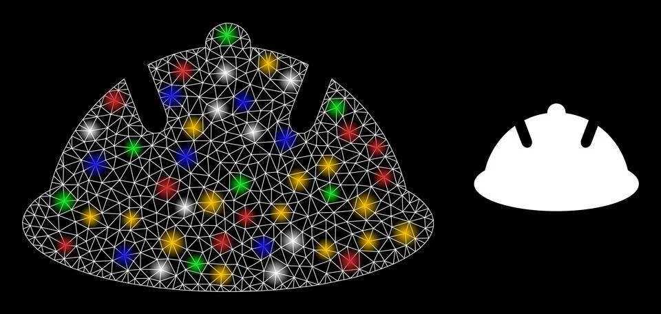 Network Protective Helmet Constellation Icon with Bright Colored Flash Nodes 库存插图