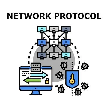 Network protocol concept protecting data transfer from threats Stock Illustration