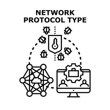 Network protocol type with cyber security shield Stock Illustration