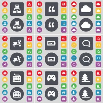 Network, Quotation mark, Cloud, Scooter, Charging, Chat bubble, Keyboard, Gamepa Stock Illustration