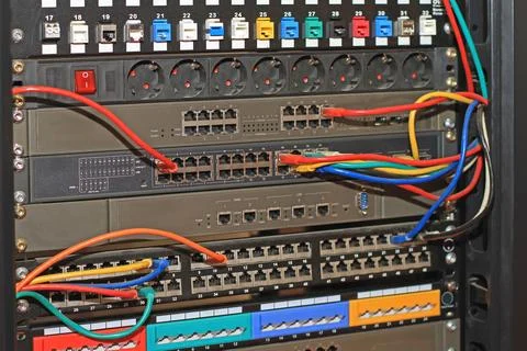 Network Rack Switch Cables Stock Photos