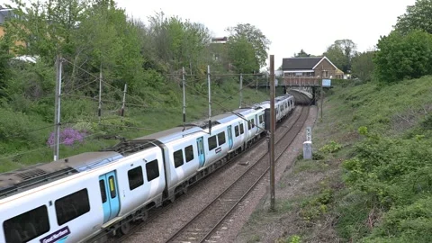 Network Rail train North London suburbs 4k Winchmore Hill Stock Footage 184569424