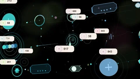 Network receiving badges, moving white token along paths, pulsing nodes, showing Stock Footage 335404161