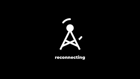 Network Reconnecting Status Animation Loop with Signal Tower Icon on Black .. Stock Footage 340058467