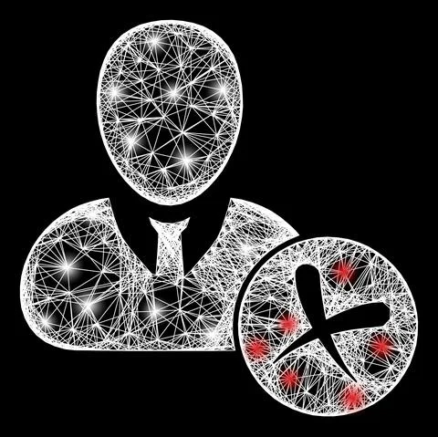 Network Remove User Mesh with Bright Flash Nodes Illustrazione stock