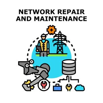 Network repair and maintenance operations vector concept Stock Illustration